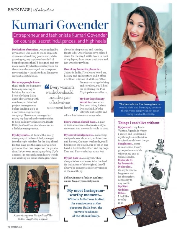 Essentials Magazine All About Me Kumari Govender